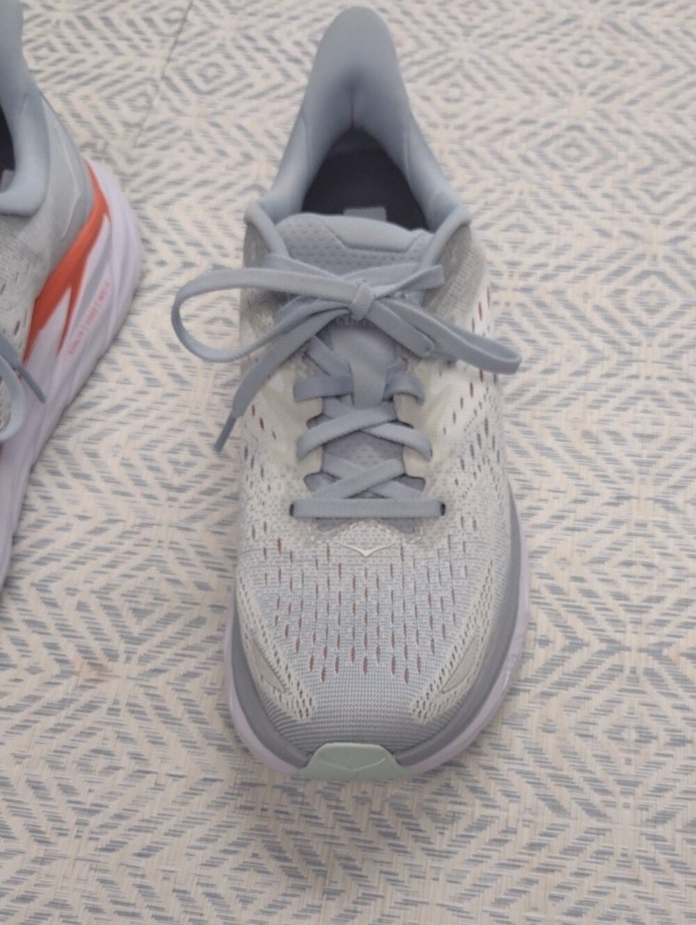 Hoka One One Clifton 8 Light Gray and Coral Athletic Shoe . - Picture 5 of 16